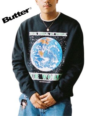 Butter®️ "Your World, My World, Our World" Black Crewneck Heavy Sweatshirt • M